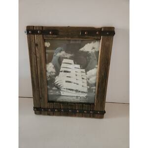 Rustic Wooden Picture Frame With Metal accents Designed for 8x10 Photo New